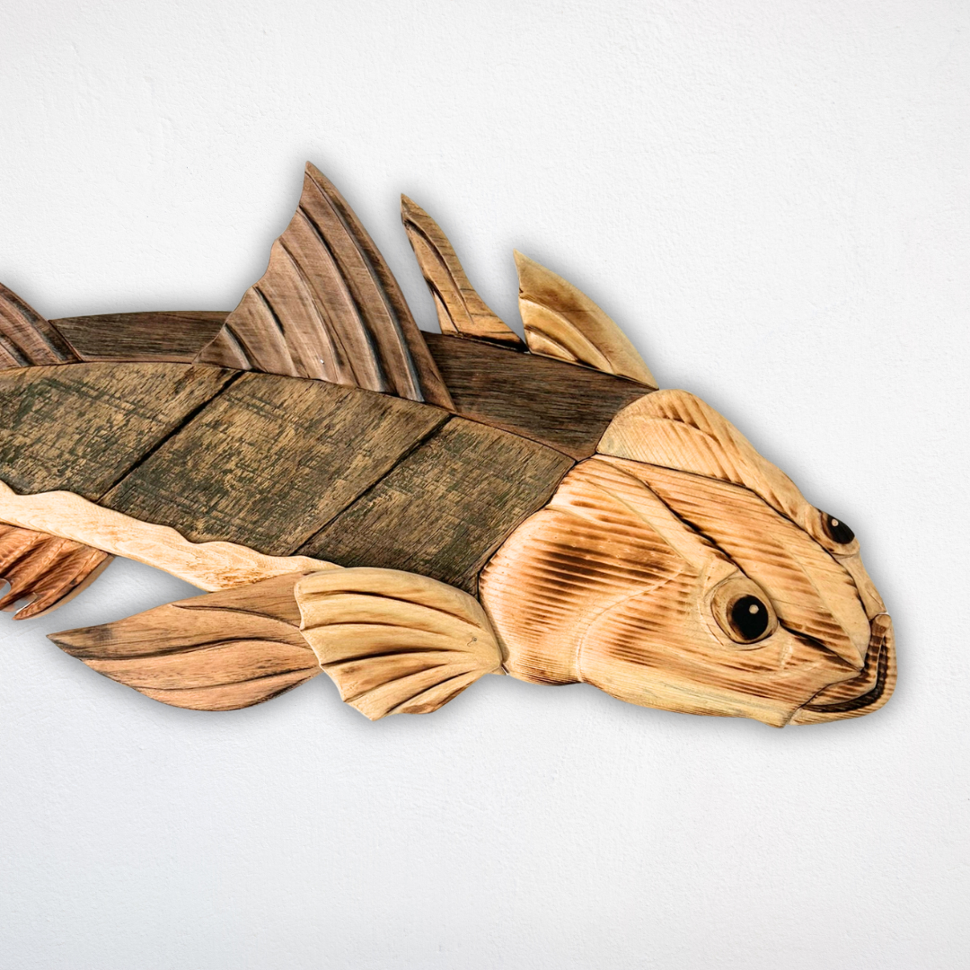 Wooden Flathead Fish Sculpture
