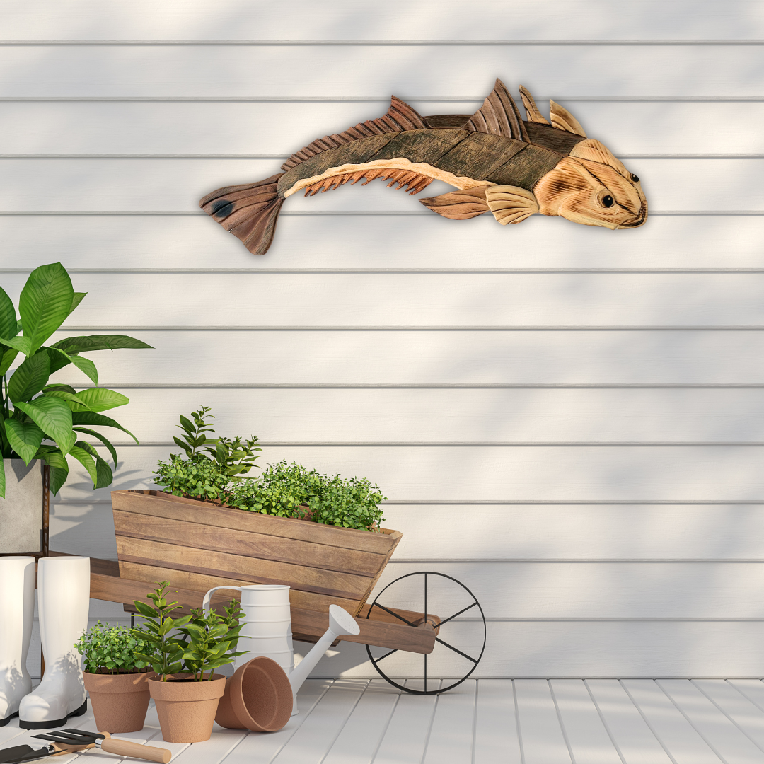 Wooden Flathead Fish Sculpture