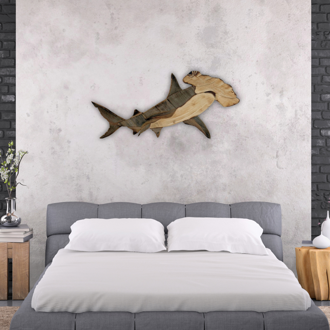 Wooden Hammerhead Shark Sculpture
