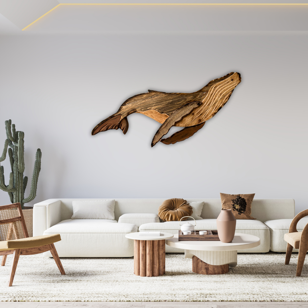 Wooden Lady Whale Sculpture