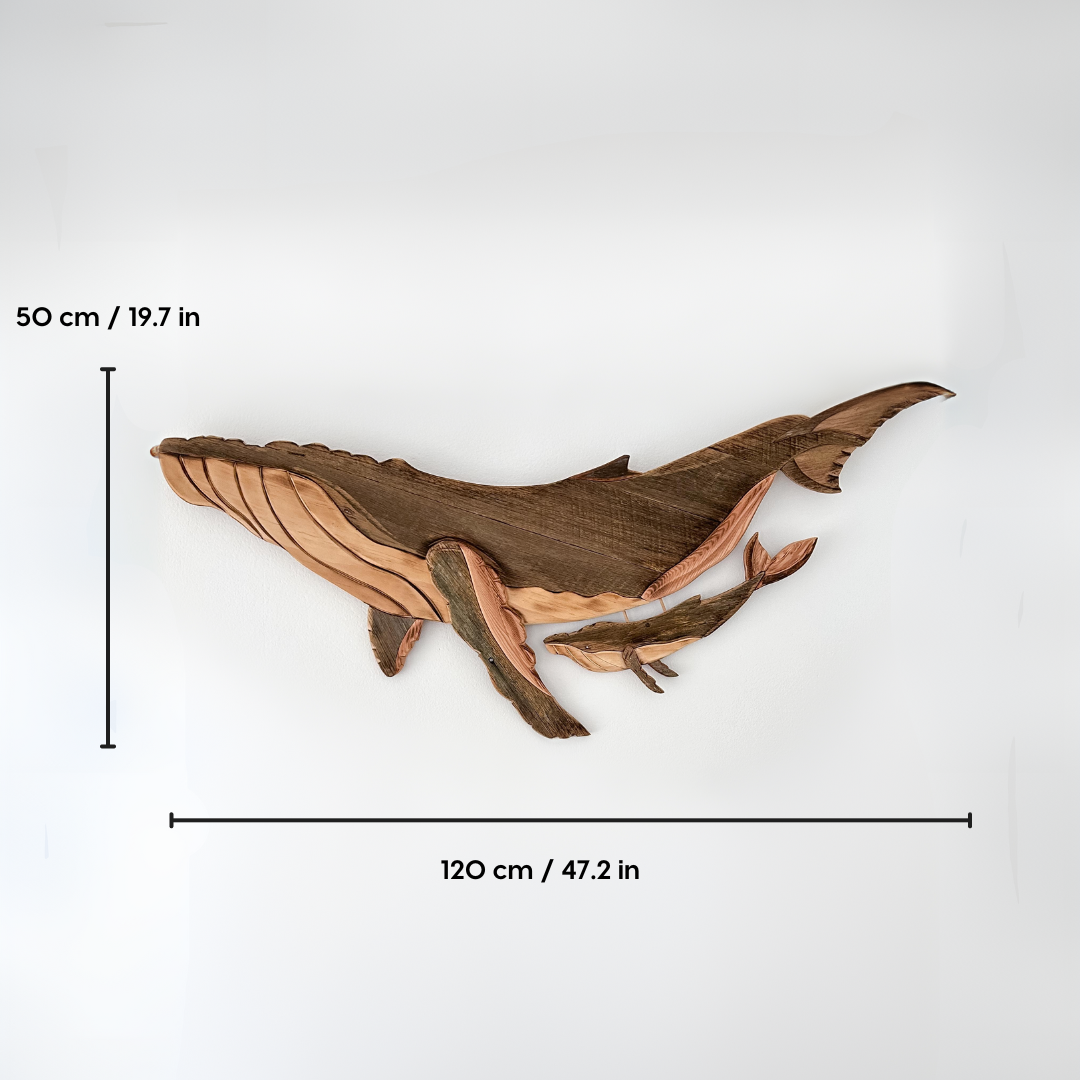 Ocean Serenade Wooden Whale Sculpture with Calf