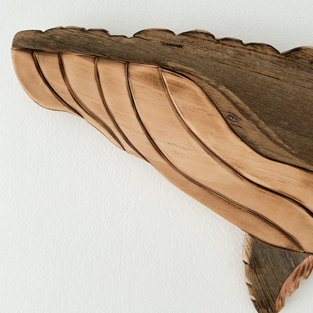 Ocean Serenade Wooden Whale Sculpture with Calf