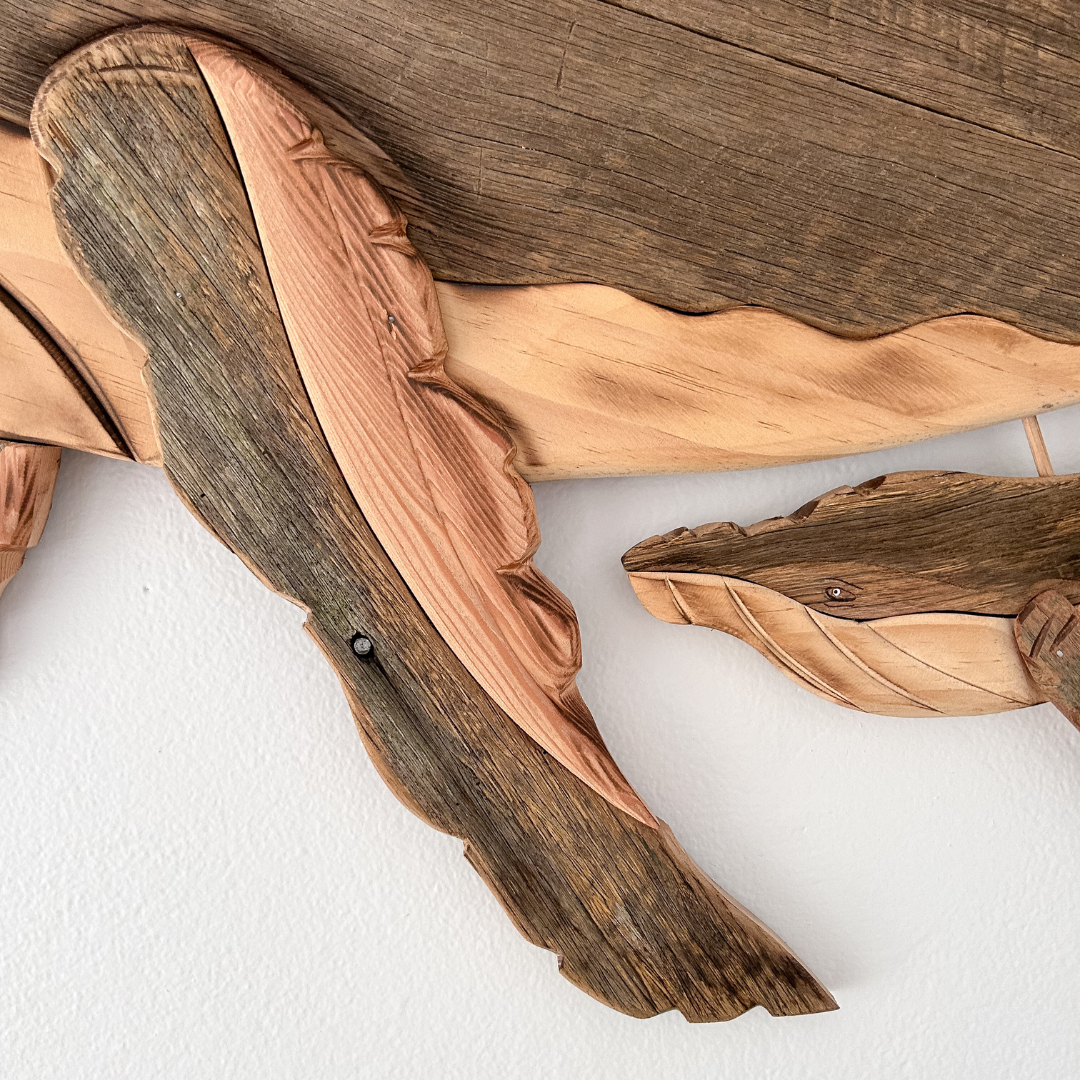 Ocean Serenade Wooden Whale Sculpture with Calf