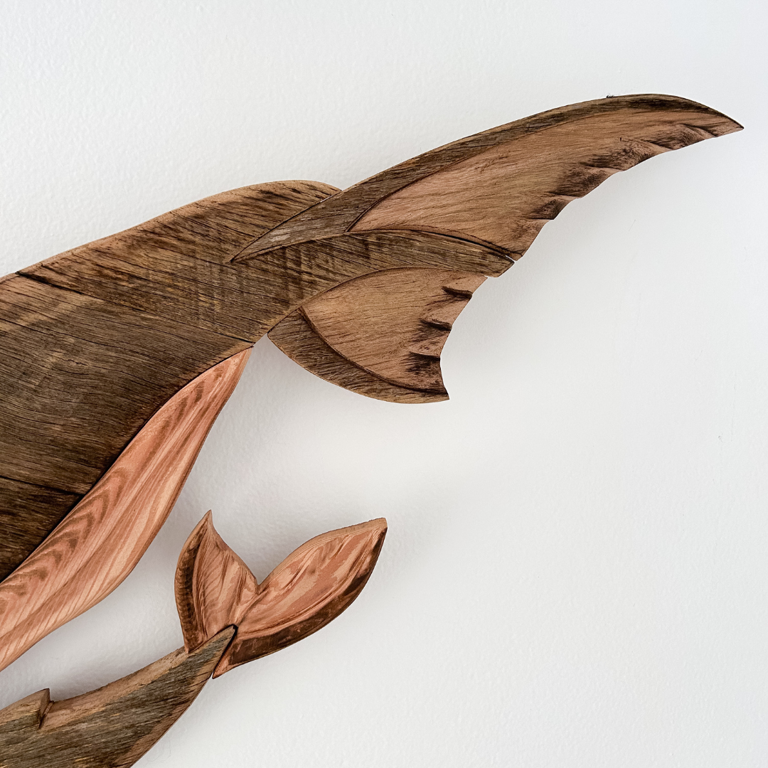 Ocean Serenade Wooden Whale Sculpture with Calf