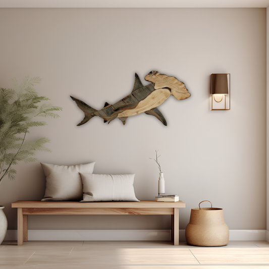 Wooden Hammerhead Shark Sculpture