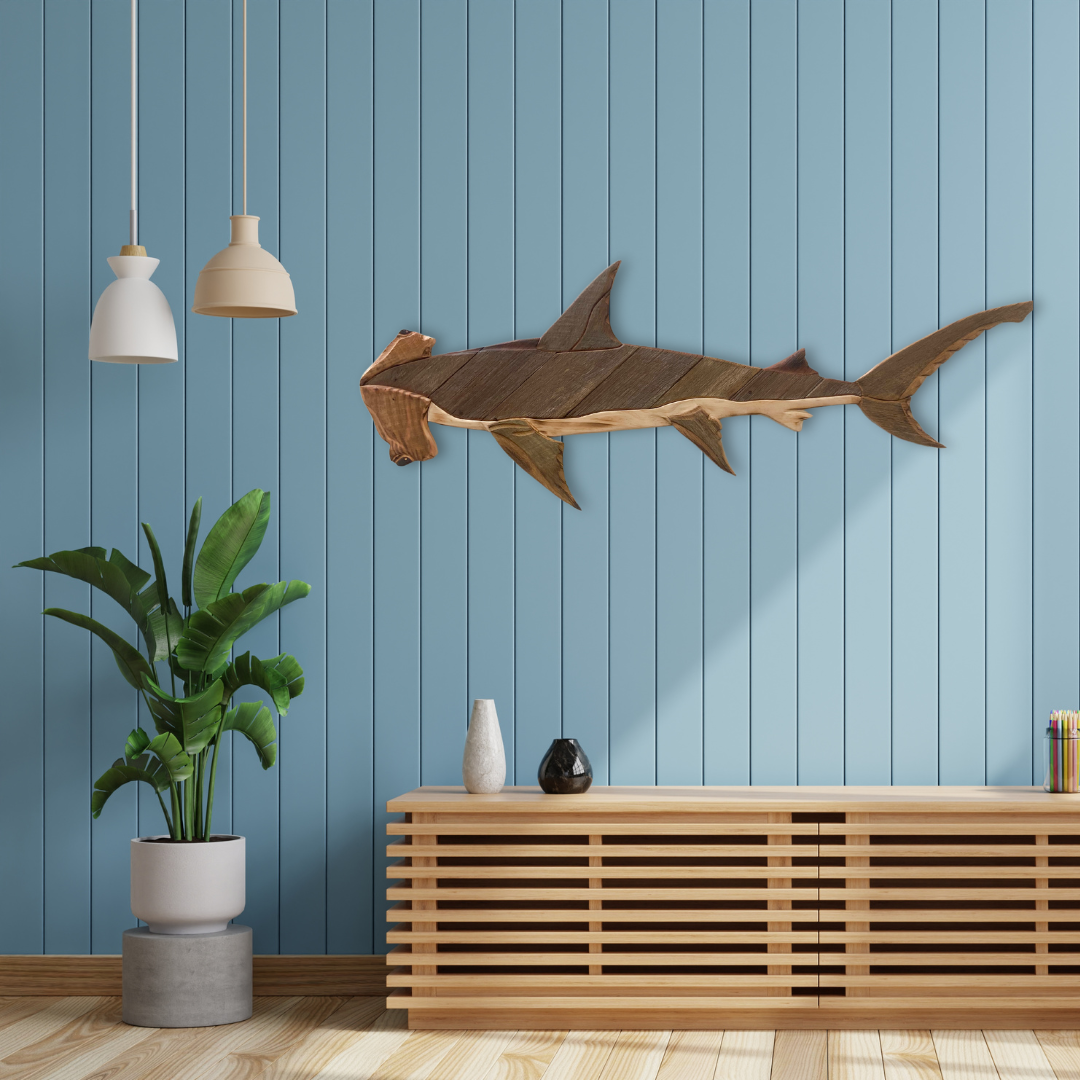 Wooden Hammerhead Shark Sculpture