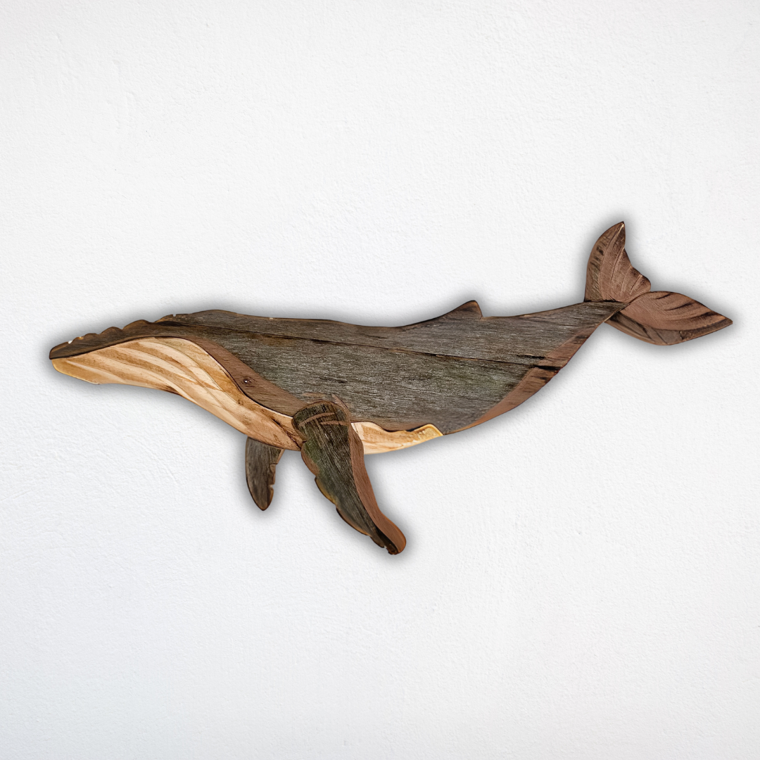 Wooden Whale Calf Sculpture