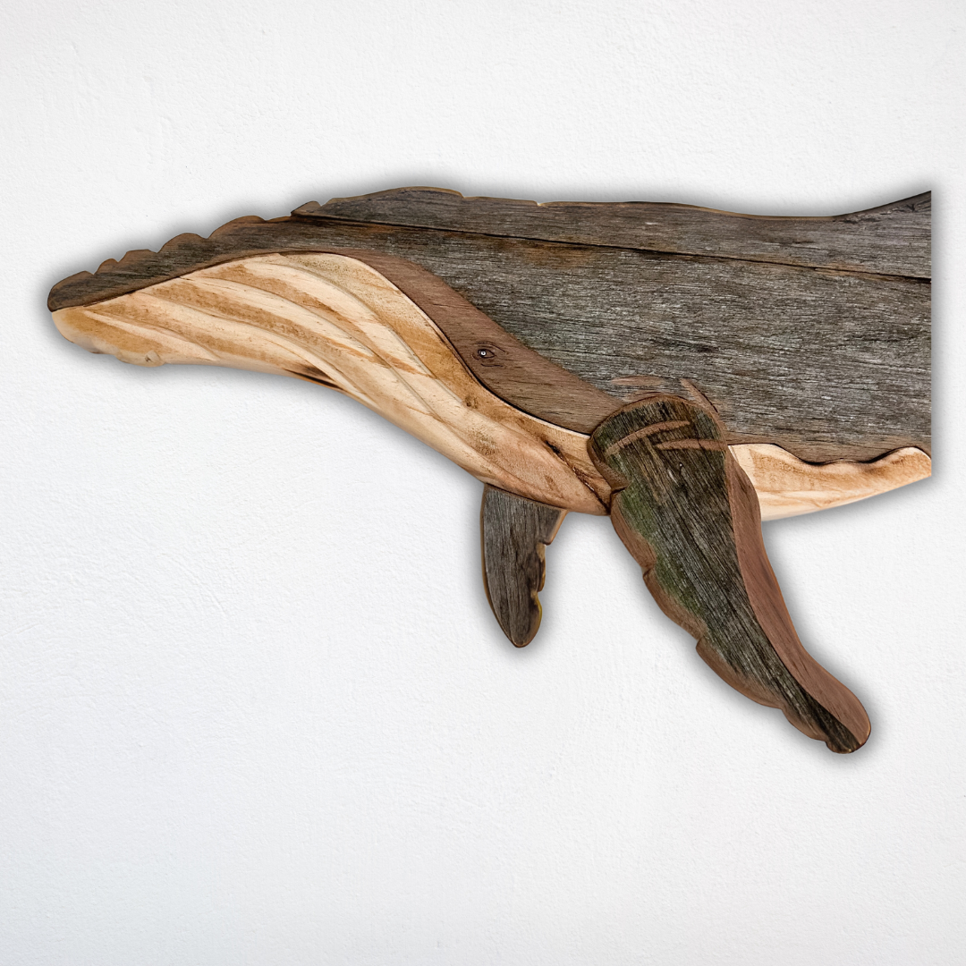 Wooden Whale Calf Sculpture