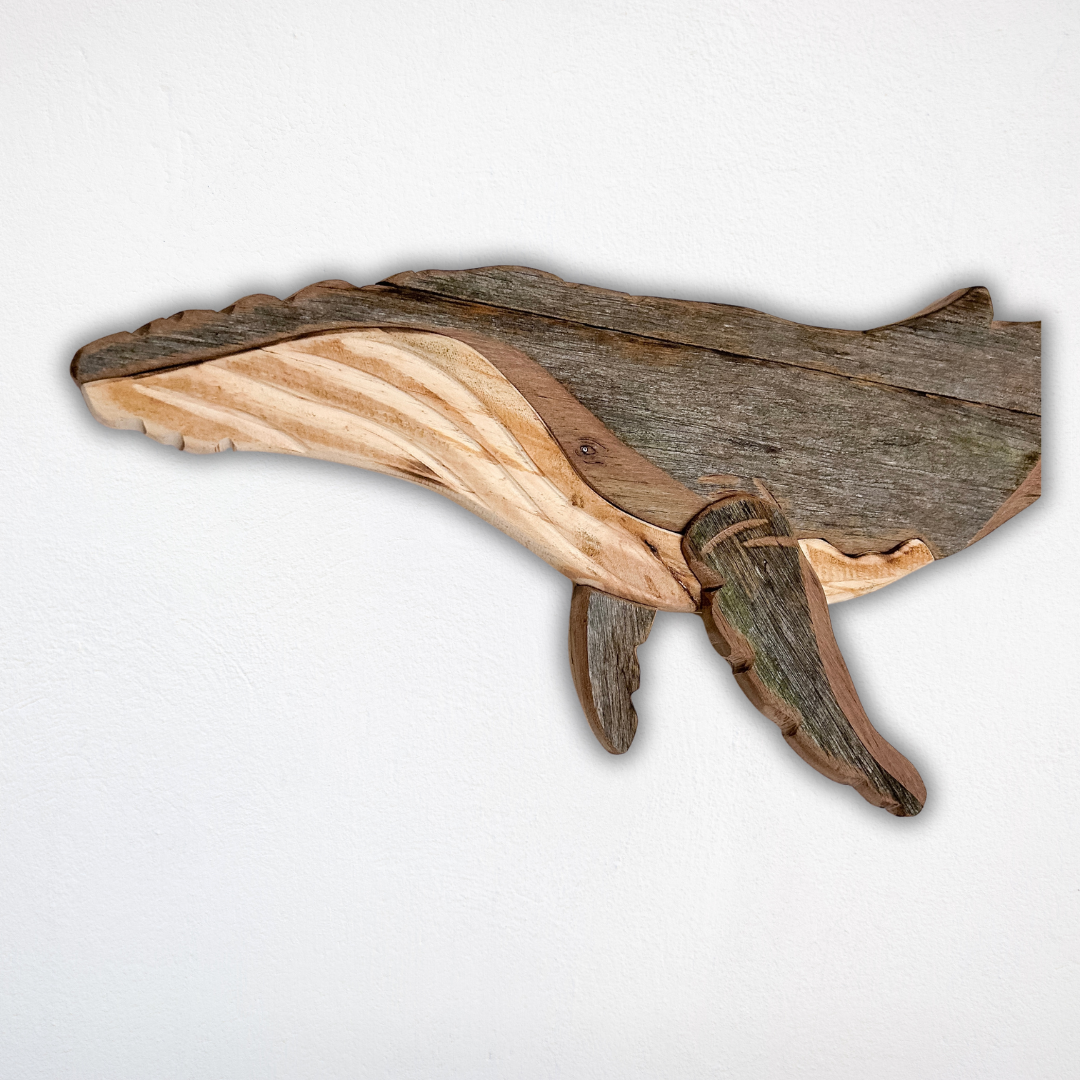 Wooden Whale Calf Sculpture