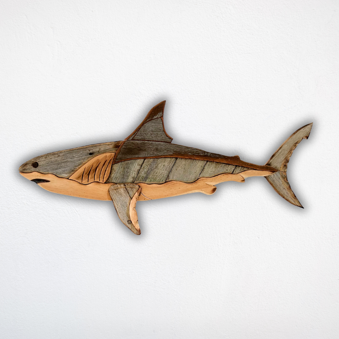 Wooden Great White Shark Sculpture