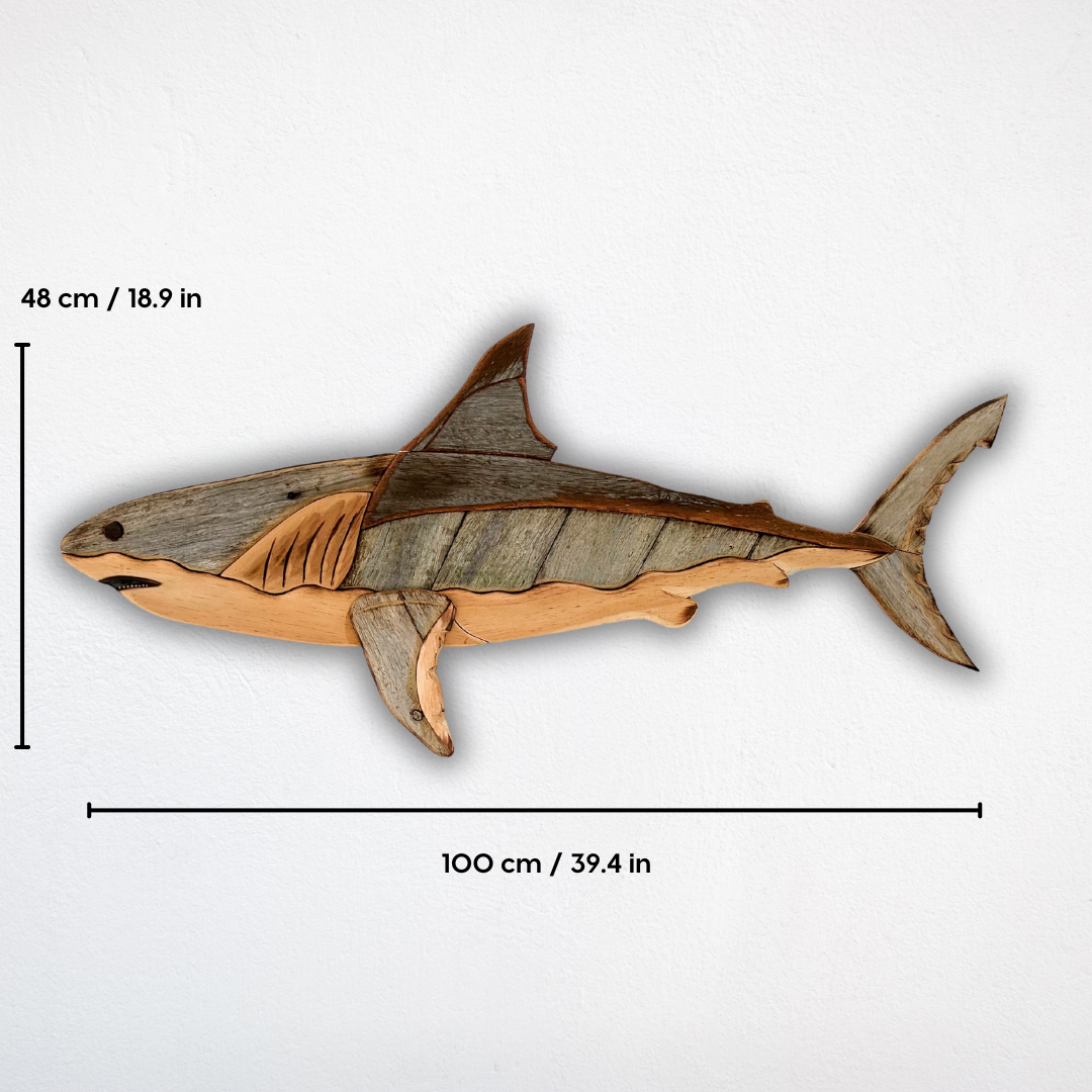 Wooden Great White Shark Sculpture