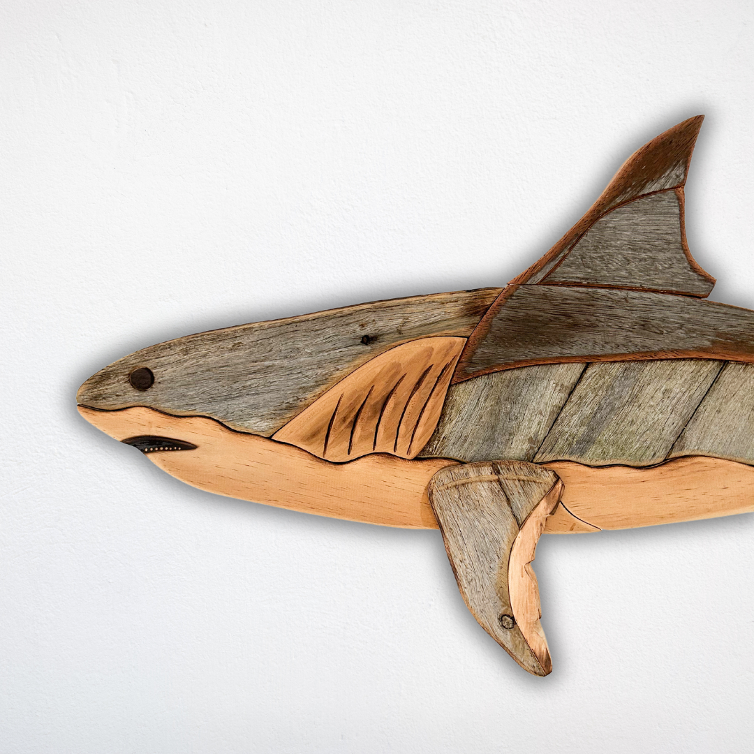 Wooden Great White Shark Sculpture