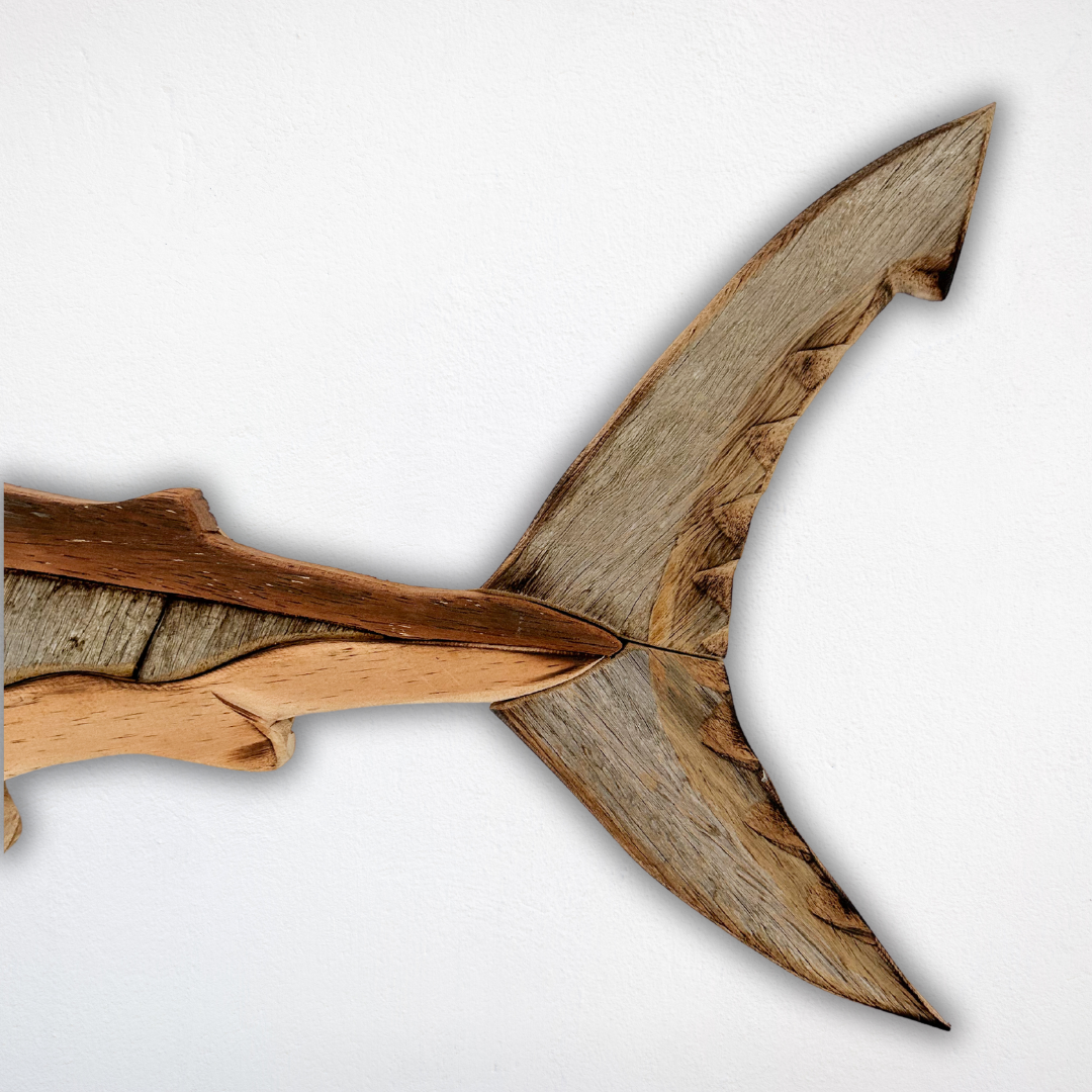 Wooden Great White Shark Sculpture