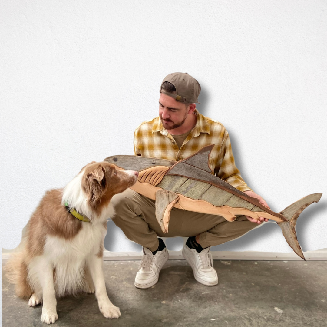 Wooden Great White Shark Sculpture